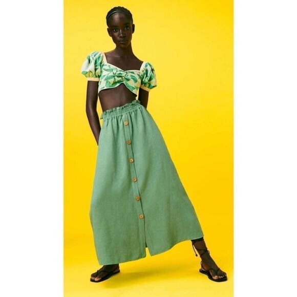 Rare Zara linen blend cape skirt green new - Picture 1 of 4